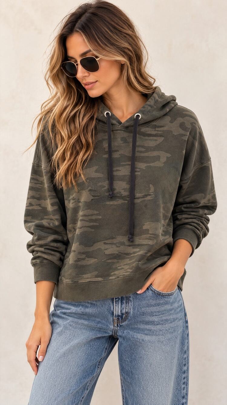 Camo Gorpcore Oversized Hoodie Sanctuary Venice Green Pullover Sweatshirt S